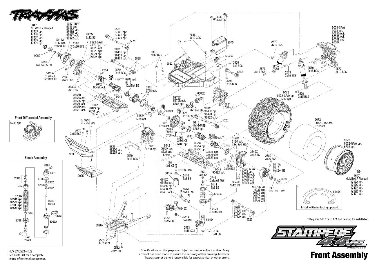 Stampede 4X4 VXL (90376-4) Front Assembly Exploded View